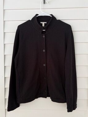 Eileen Fisher | Black Organic Cotton Button Front Cardigan Sweater Medium
